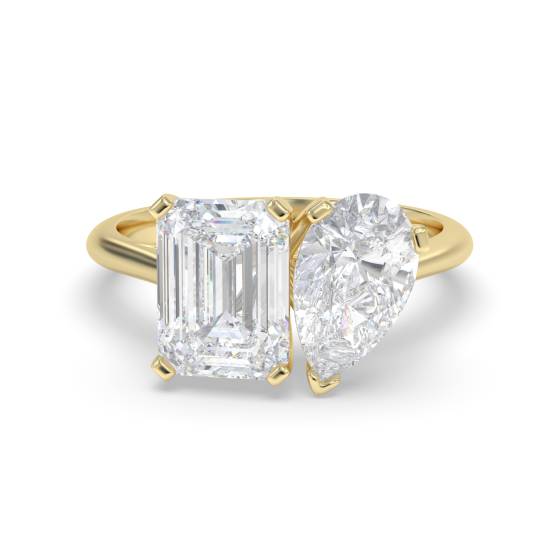 Emerald and Pear Two Stone Diamond Ring
