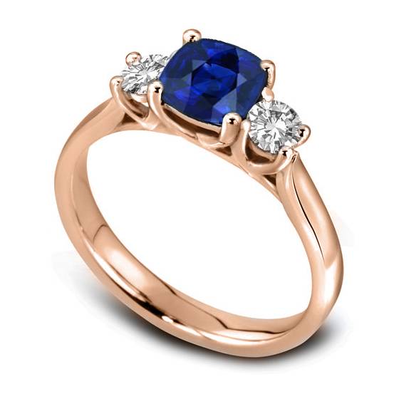 Modern Blue Cushion Sapphire Trilogy Ring