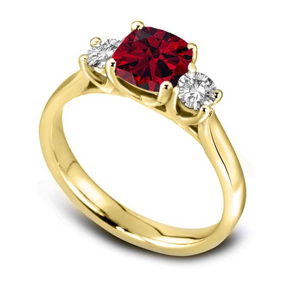 3 Stone Ruby Diamond Ring With Shoulder Diamonds