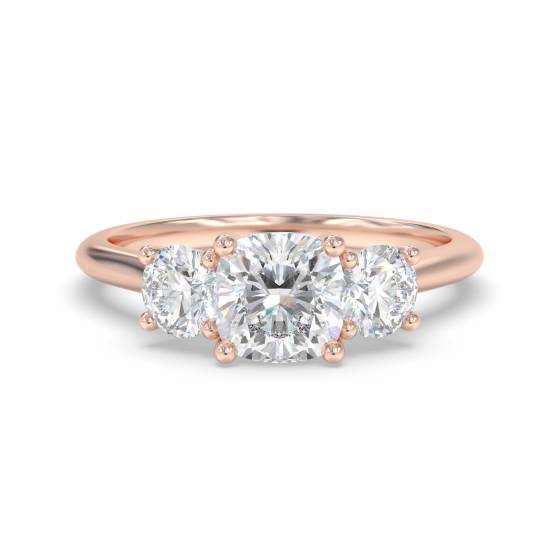 Cushion and Round Trilogy Diamond Ring