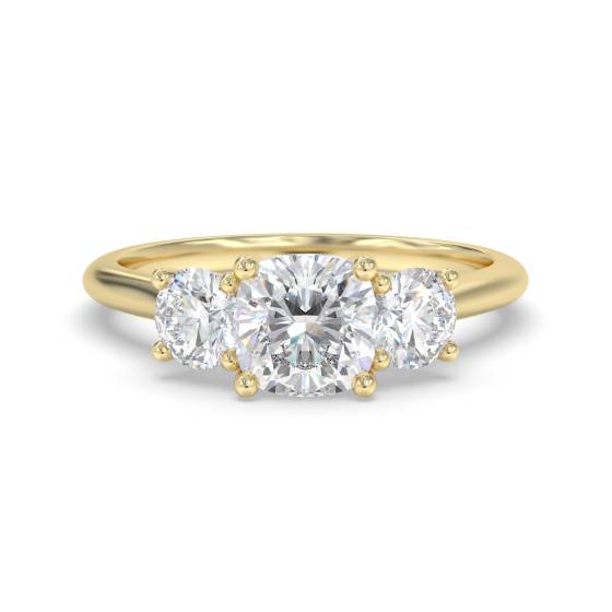 Cushion and Round Trilogy Diamond Ring