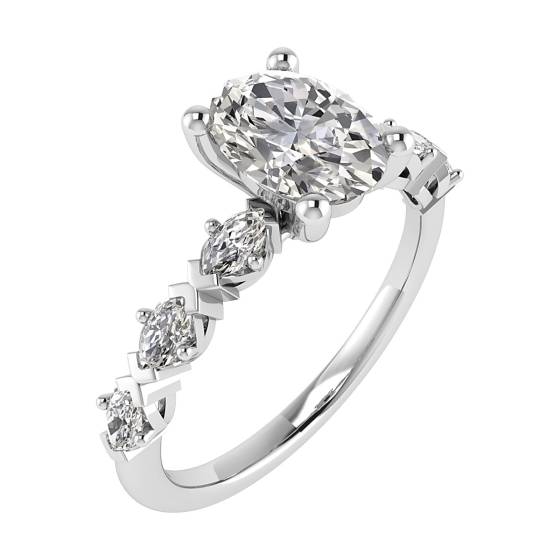 Oval and Marquise Diamond Shoulder Set Ring