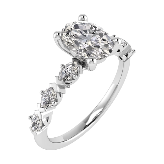 Oval and Marquise Diamond Shoulder Set Ring