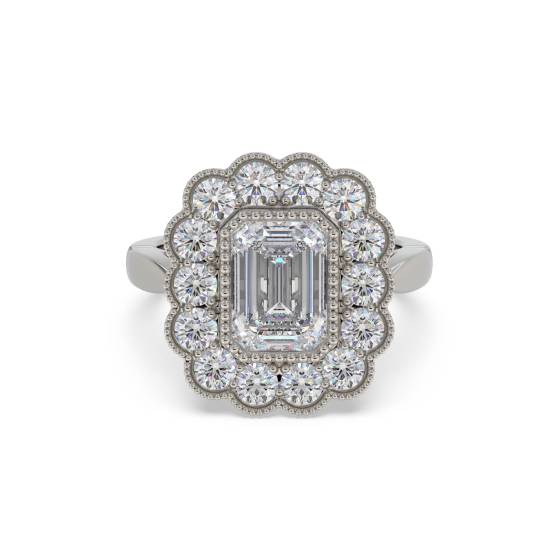 Emerald Diamond Milgrain Bezel Set Designer Ring