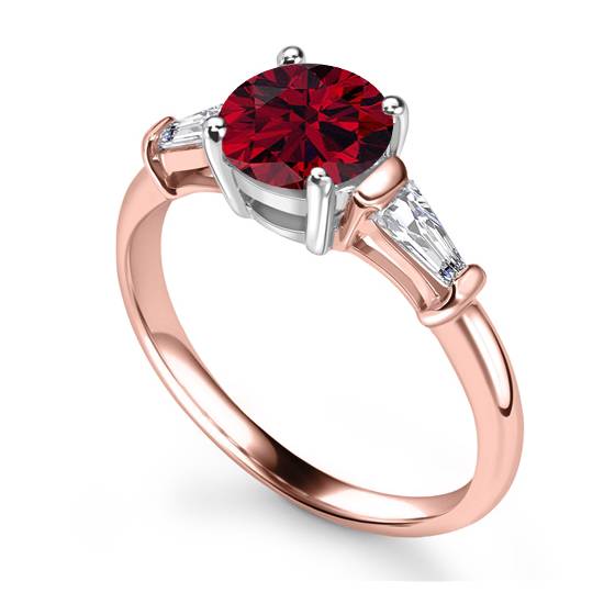 Round Diamond and Ruby Trilogy Ring