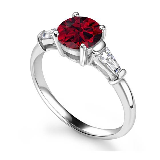 Round Diamond and Ruby Trilogy Ring