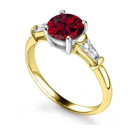 Round Diamond and Ruby Trilogy Ring