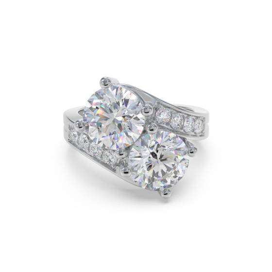 Two Stone Round Diamond Shoulder Set Ring