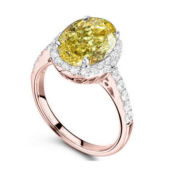 Fancy Yellow Oval Diamond Single Halo Shoulder Set Ring