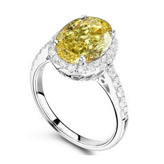 Fancy Yellow Oval Diamond Single Halo Shoulder Set Ring