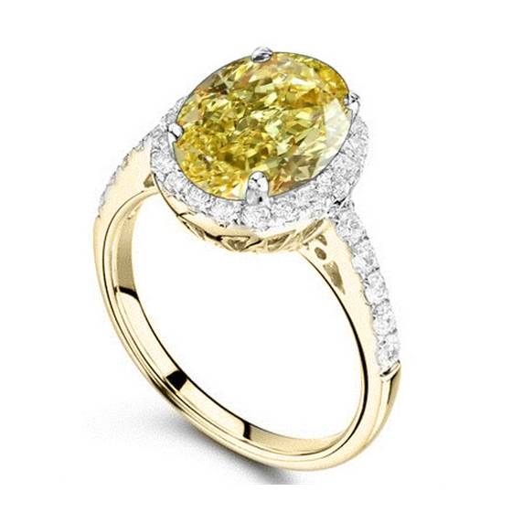 Fancy Yellow Oval Diamond Single Halo Shoulder Set Ring