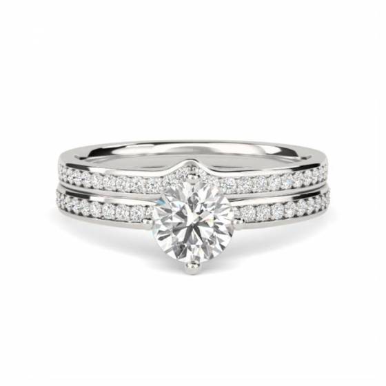 Round Diamond Shoulder Set Ring With Matching Band