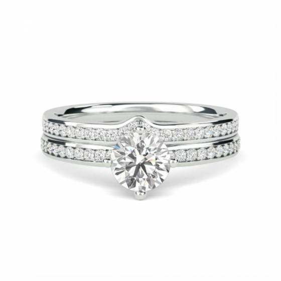 Round Diamond Shoulder Set Ring With Matching Band