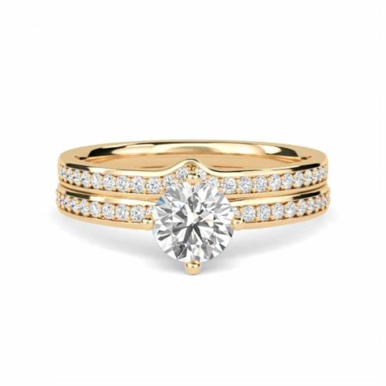 Round Diamond Shoulder Set Ring With Matching Band