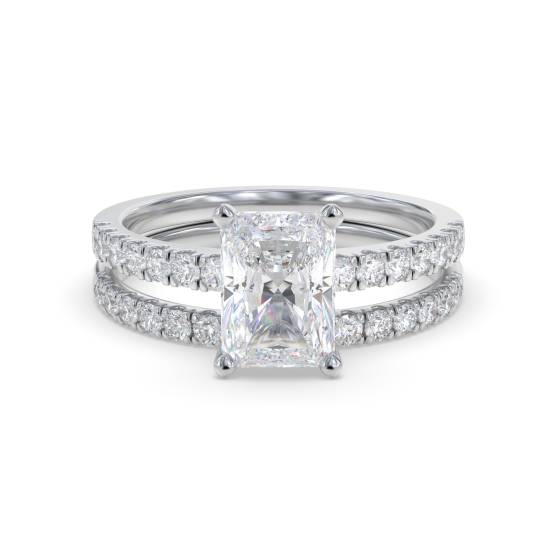 Radiant Diamond Shoulder Set Ring With Matching Band