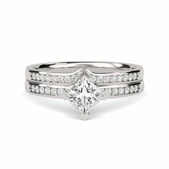 Princess Diamond Shoulder Set Ring With Matching Band