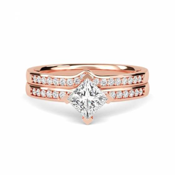 Princess Diamond Shoulder Set Ring With Matching Band