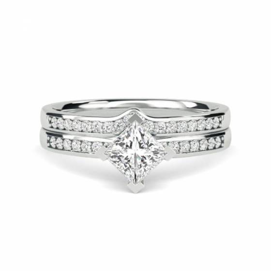Princess Diamond Shoulder Set Ring With Matching Band