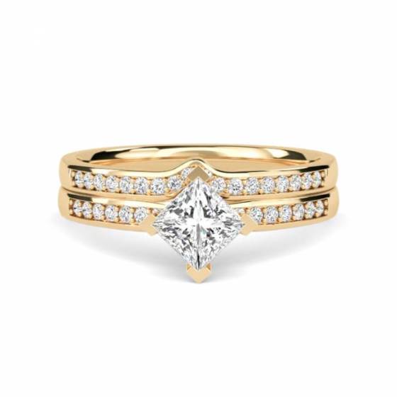 Princess Diamond Shoulder Set Ring With Matching Band