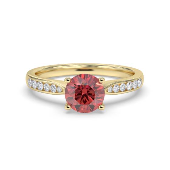 Round Ruby and Diamond Shoulder Set Ring