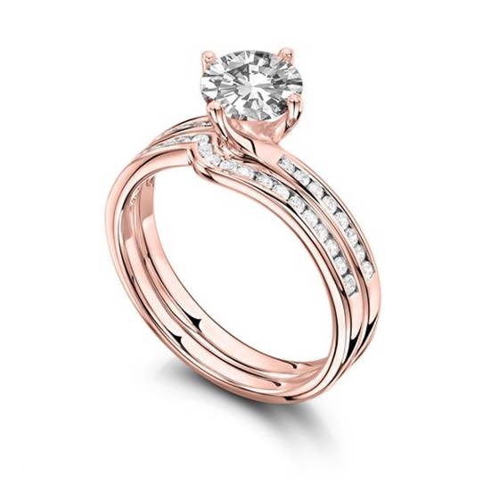 Round Diamond Shoulder Set Ring With Matching Band