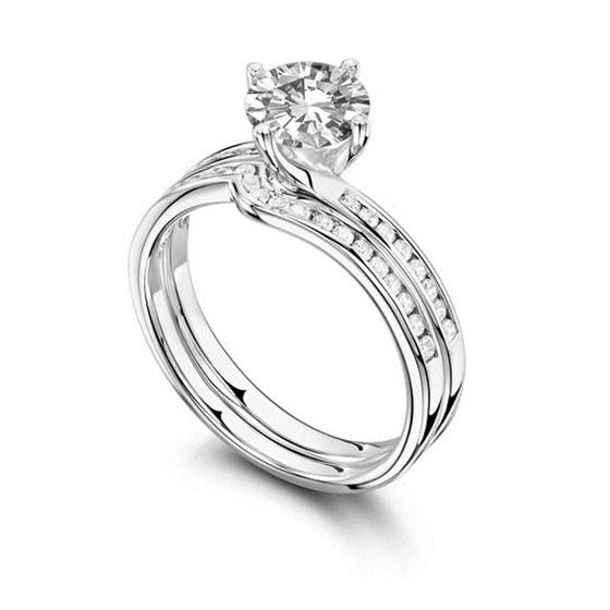 Round Diamond Shoulder Set Ring With Matching Band