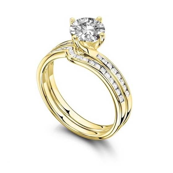Round Diamond Shoulder Set Ring With Matching Band