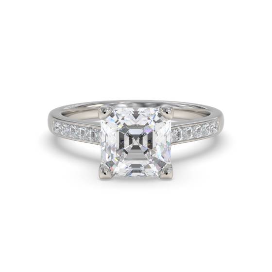Asscher Diamond Shoulder Set Ring