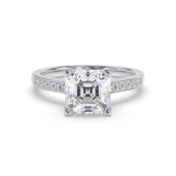 Asscher Diamond Shoulder Set Ring