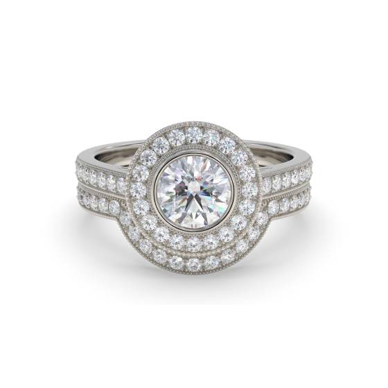 Diamond Bezel Set Shoulder Set Ring With Matching Band