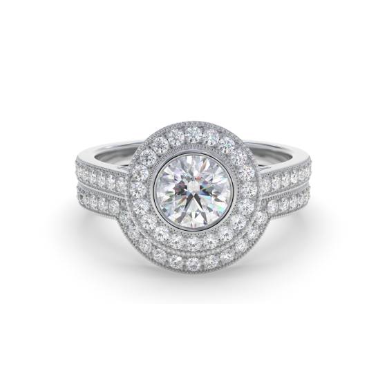 Diamond Bezel Set Shoulder Set Ring With Matching Band