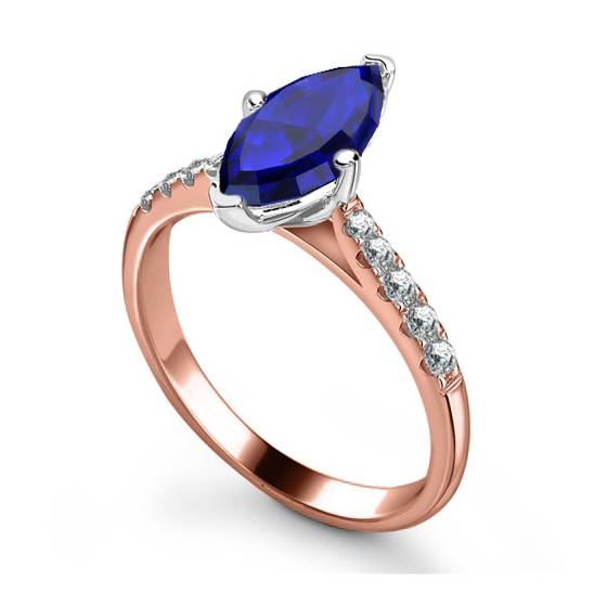 Marquise Blue Sapphire and Diamond Halo Ring
