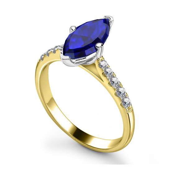 Marquise Blue Sapphire and Diamond Halo Ring