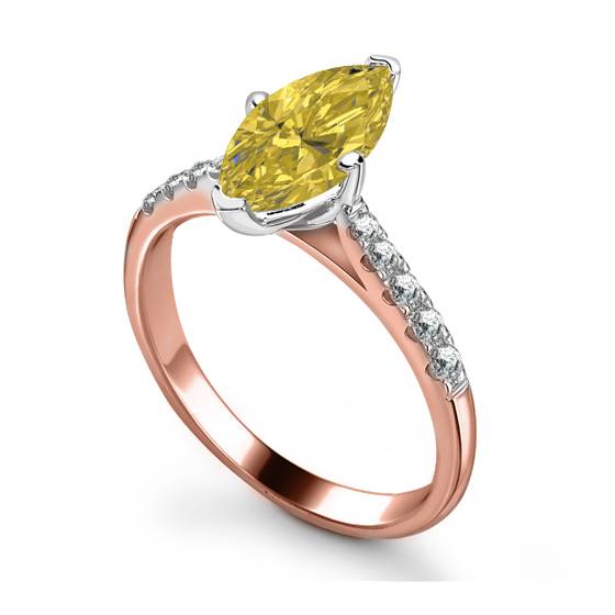 Fancy Yellow Marquise Diamond Single Halo Shoulder Set Ring