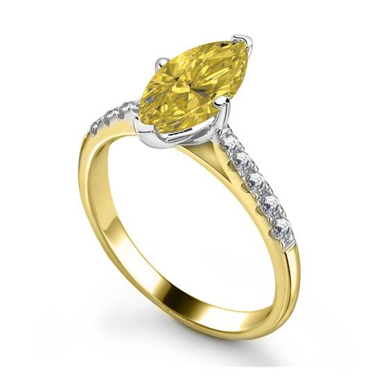 Fancy Yellow Marquise Diamond Single Halo Shoulder Set Ring