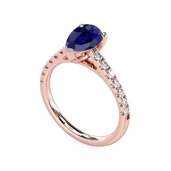 Fancy Blue Sapphire Pear Diamond Shoulder Set Ring