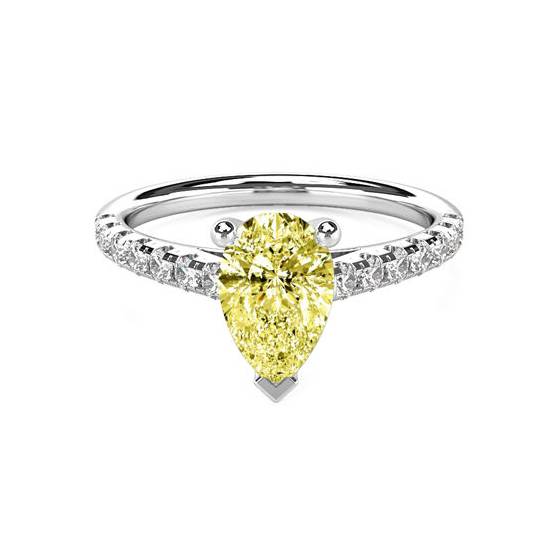 Fancy Yellow Pear Diamond Shoulder Set Ring