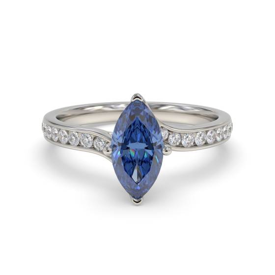 Fancy Blue Sapphire Marquise Diamond Shoulder Set Ring