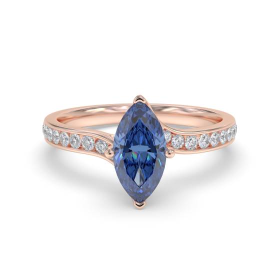 Fancy Blue Sapphire Marquise Diamond Shoulder Set Ring