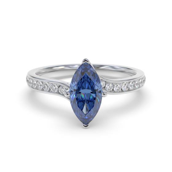 Fancy Blue Sapphire Marquise Diamond Shoulder Set Ring