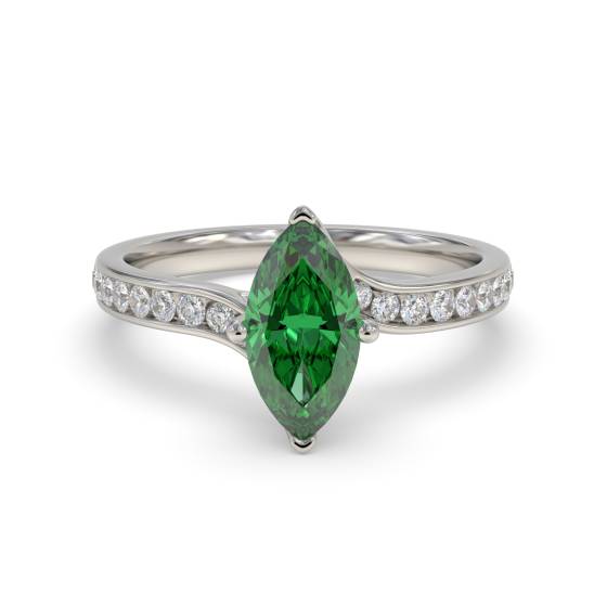 Fancy Emerald Green Marquise Diamond Shoulder Set Ring