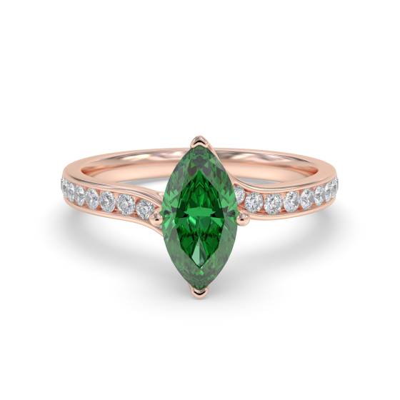 Fancy Emerald Green Marquise Diamond Shoulder Set Ring