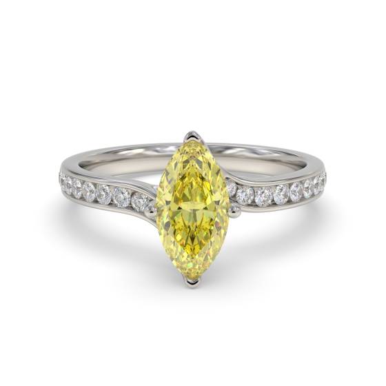 Fancy Yellow Marquise Diamond Single Halo Shoulder Set Ring
