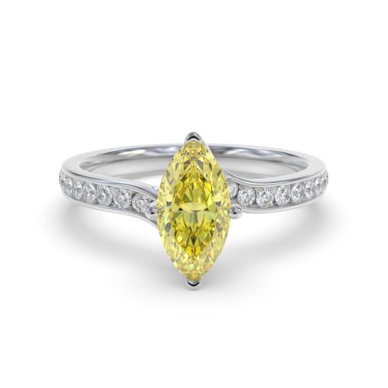 Fancy Yellow Marquise Diamond Single Halo Shoulder Set Ring