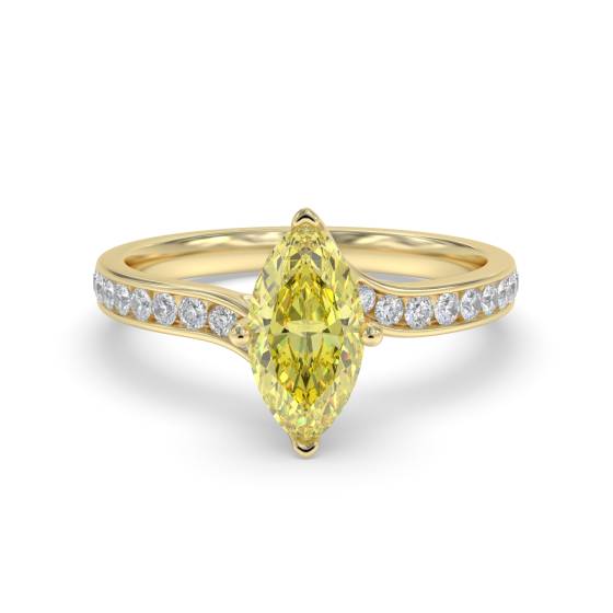 Fancy Yellow Marquise Diamond Single Halo Shoulder Set Ring