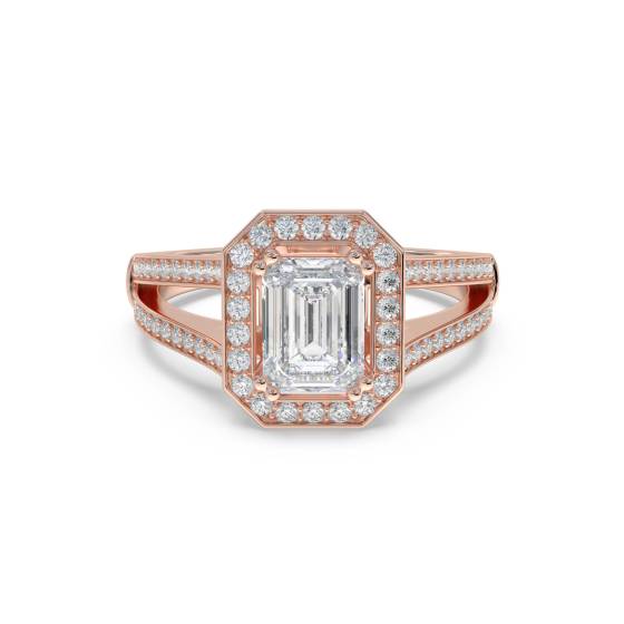 Emerald Diamond Single Halo Shoulder Set Ring