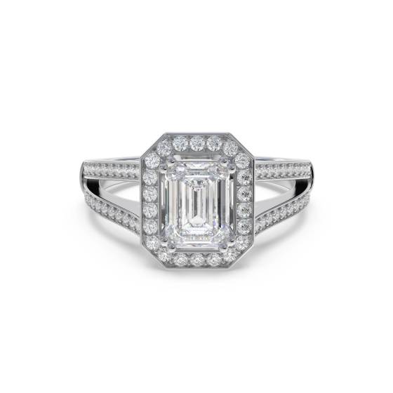 Emerald Diamond Single Halo Shoulder Set Ring