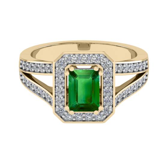 Emerald and Diamond Single Halo Shoulder Set Ring