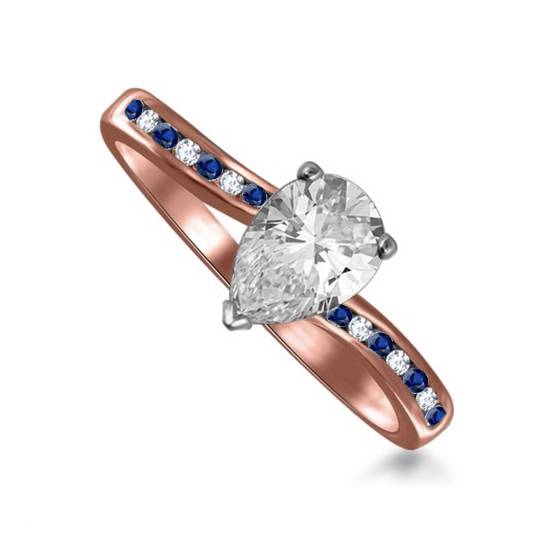 Blue Sapphire and Pear Diamond Engagement Ring