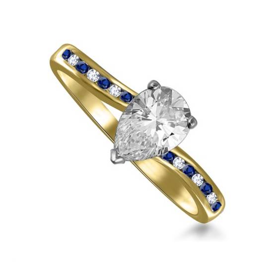 Blue Sapphire and Pear Diamond Engagement Ring